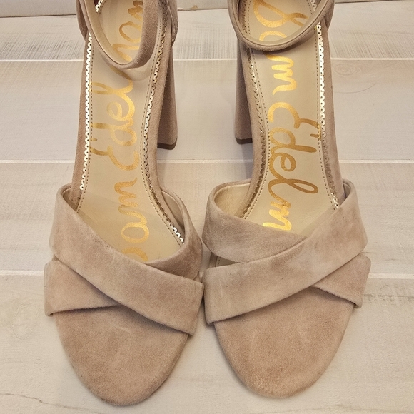 {10} Sam Edelman Yancy Block Heel Ankle Strap Sandal in Golden Caramel Suede - Picture 6 of 14